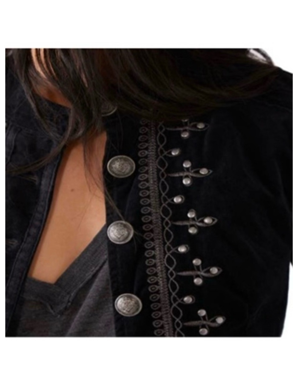 🦋 Free People Maven Embroidered Stretch-Velvet Jacket In Black - Picture 7 of 15